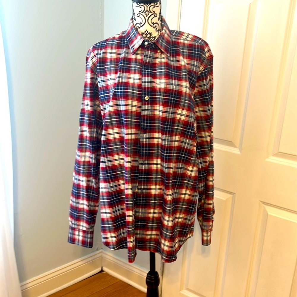 Red White & Blue plaid button down.